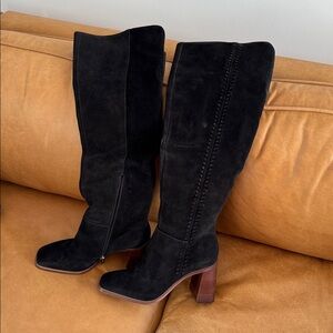 Vince Camuto Black Suede Ankle Boots with Brown Heel